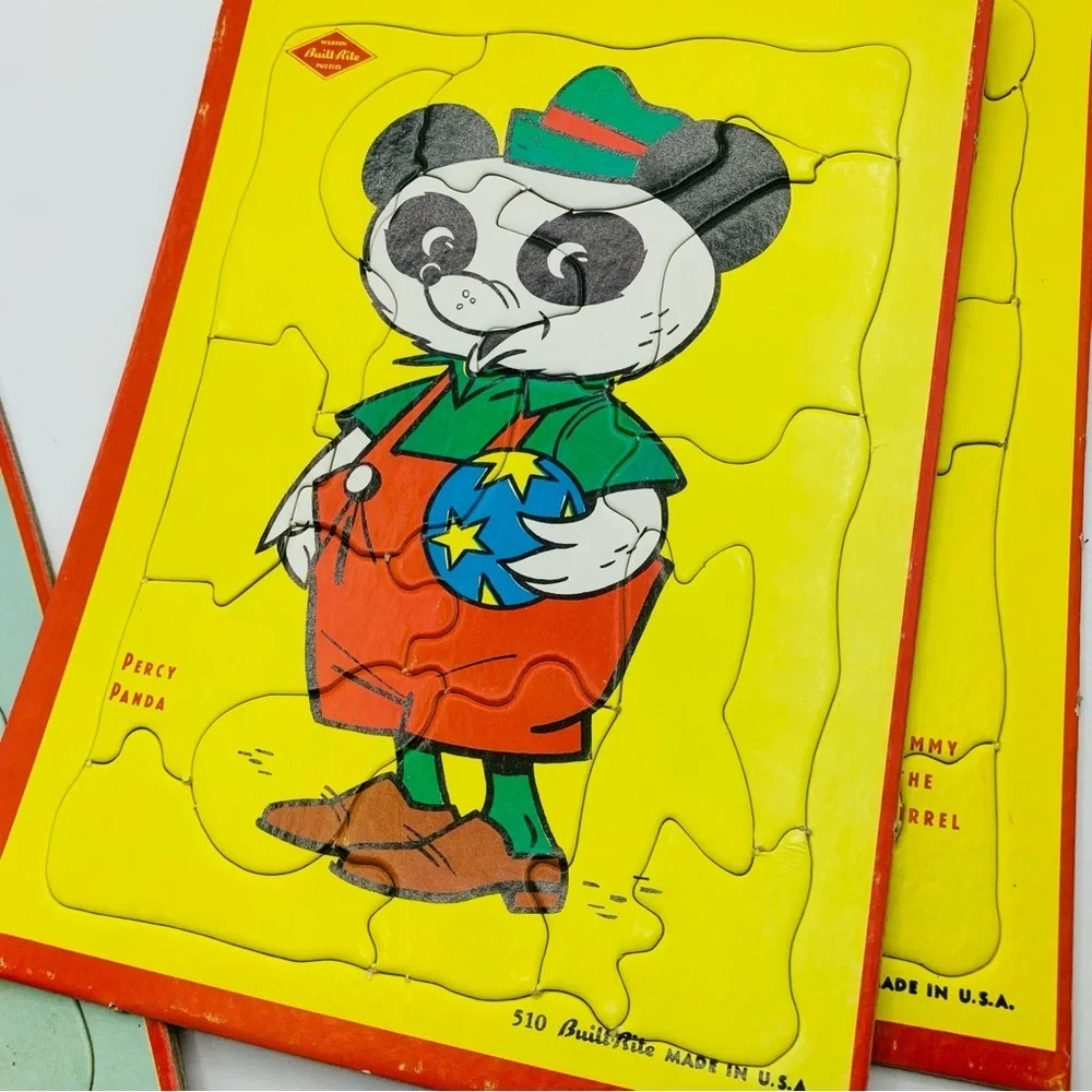 Vintage Built-Rite Animal Tray Puzzles – Set of 3 (Percy Panda, Sammy Squirrel)